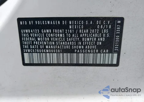 2019 Volkswagen Jetta 1.4T R-Line/1.4T S/1.4T Se z USA, uszkodzony, nr VIN 3VWC57BU0KM060381